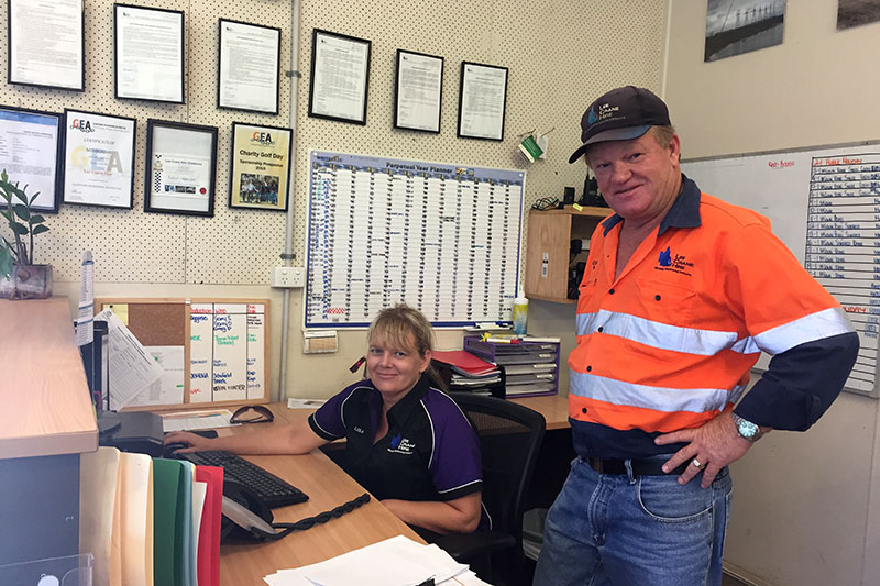 Lisa and Colin in Lee Crane Hire Office