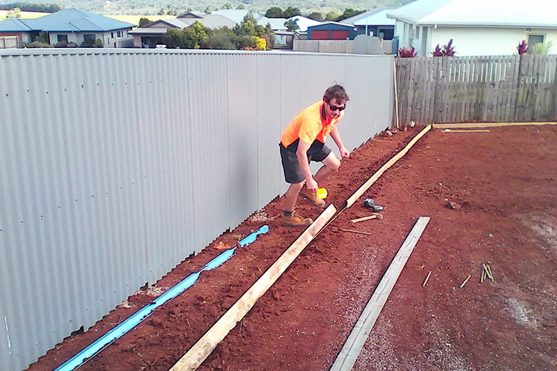 Dylan Wheatley setting up formwork for Concreting