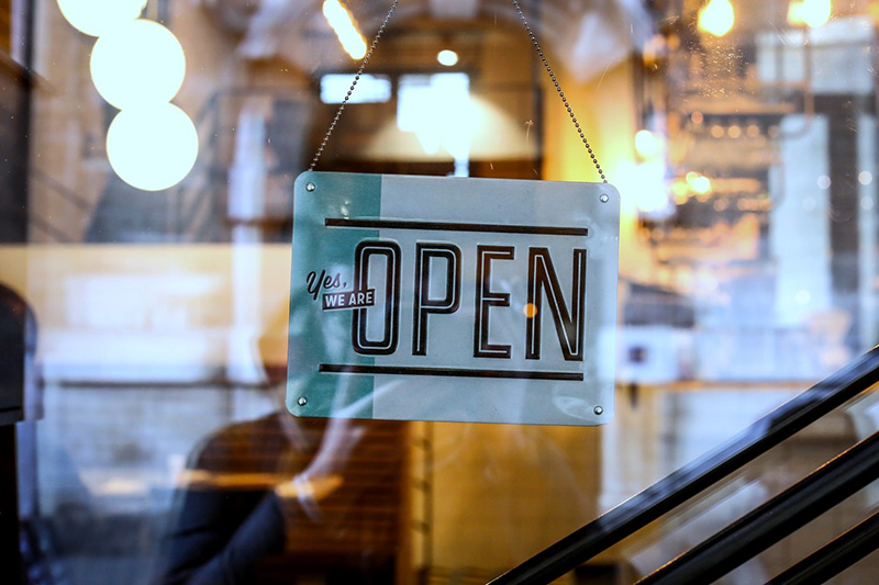 Sign in window, reading "yes we are open"