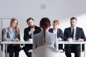 person in interview nervous with interviews