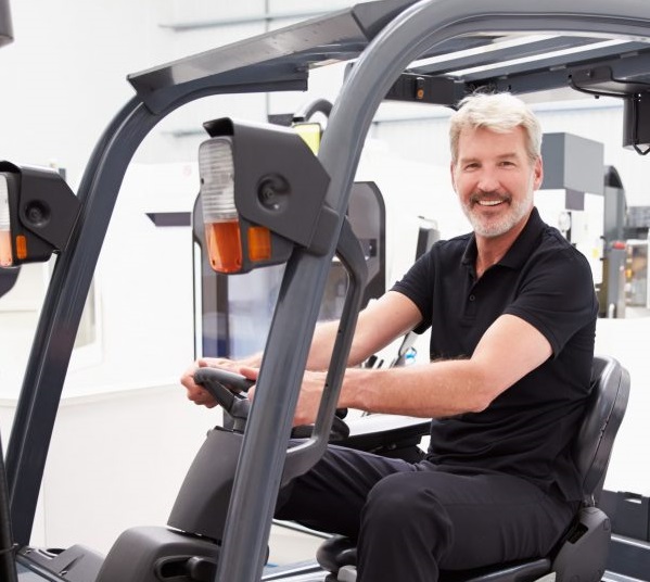 Man on forklift one stop traing
