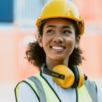 Female apprentice on work site