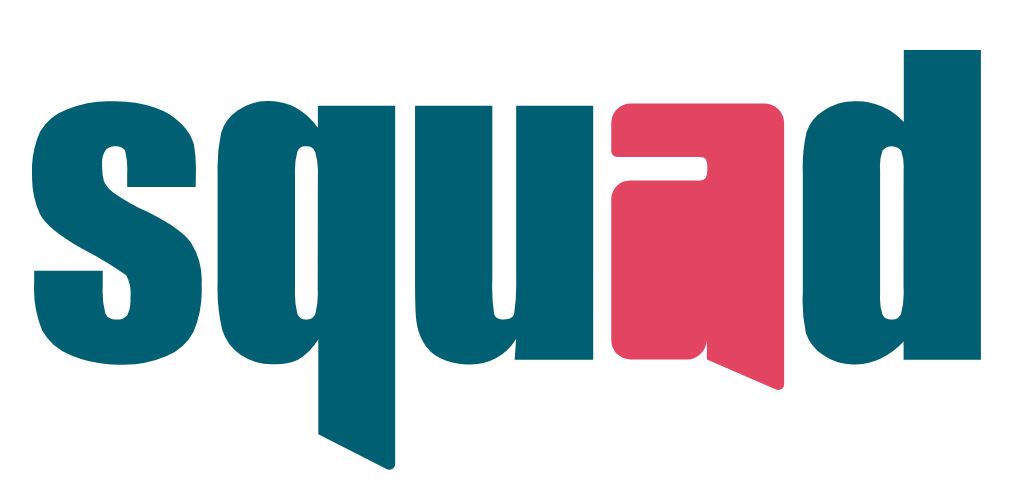 Certainly! Here’s your rewritten, localised text, using Australian English and including one of your terms where appropriate: Supported by BUSY at Work The word squad appears in bold, teal lowercase letters. The letter ‘a’ is stylised in pink to resemble a speech bubble, creating a visual contrast within the design.