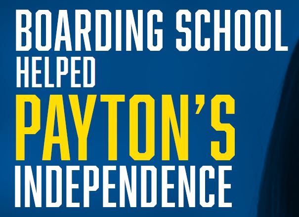 Certainly! Here’s a rewritten, Australian English localised version incorporating one of your provided terms: With support from BUSY at Work Bold white and yellow text on a blue background reads: Boarding school fostered Payton’s independence.