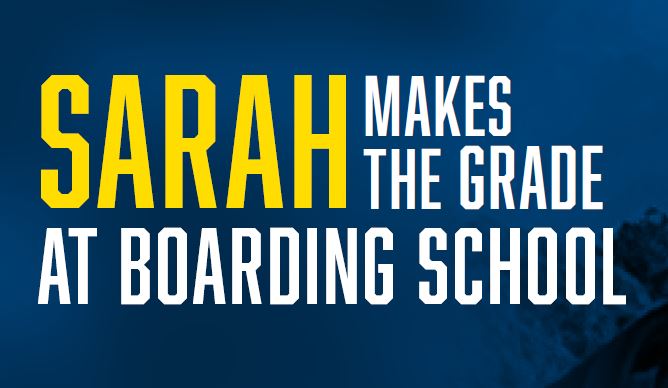 Certainly! Here’s your localised Australian English version, incorporating one of the given terms: With support from BUSY at Work Text graphic with yellow and white lettering on a blue background reads: SARAH MAKES THE GRADE AT BOARDING SCHOOL.